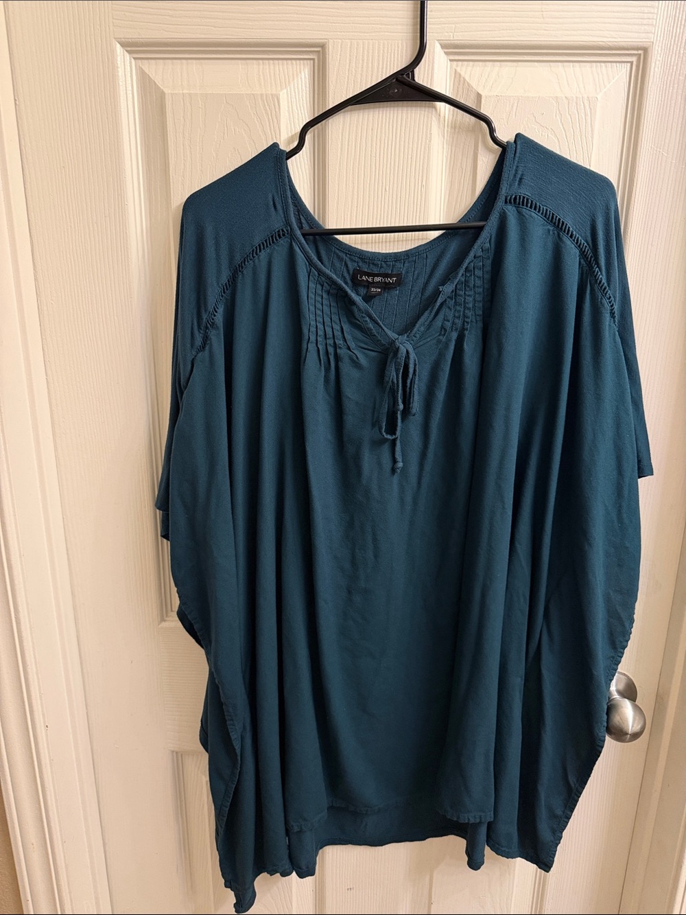 Lane Bryant Teal Tie-Neck Pintuck Dolman Top
